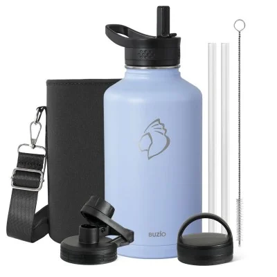 Buzio Trio Series Water Bottle with 3 Lids and Sleev 1.9L - Light Blue